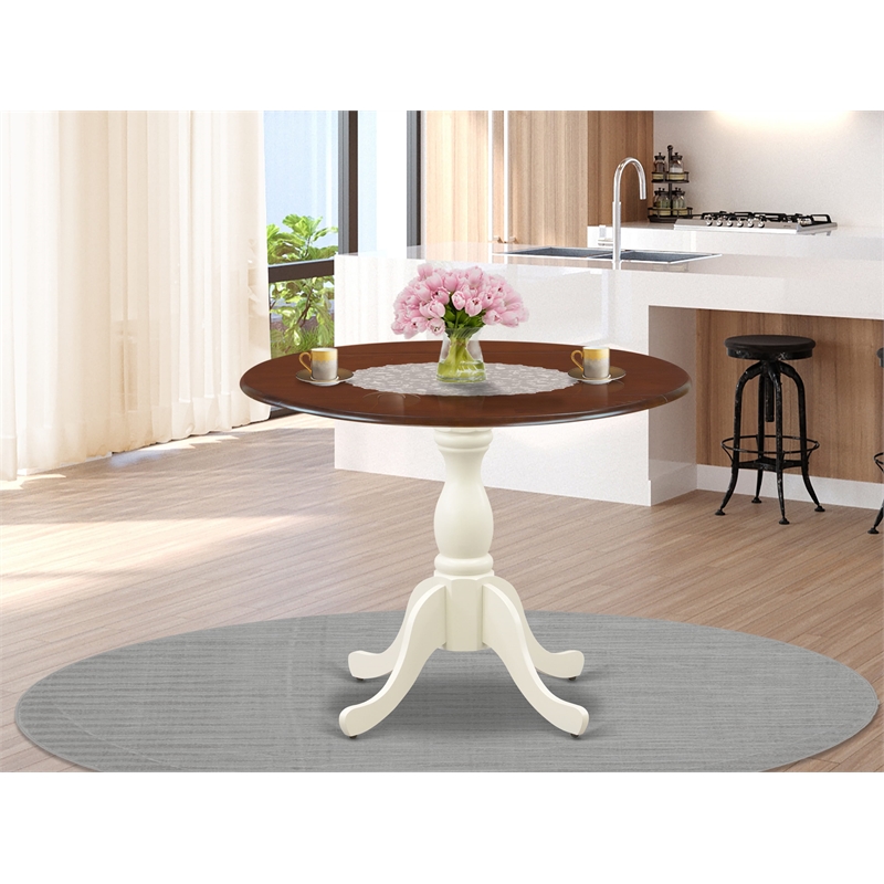 DST-MLW-TP Wood Table - Mahogany Table Top and Linen White Pedestal Leg Finish