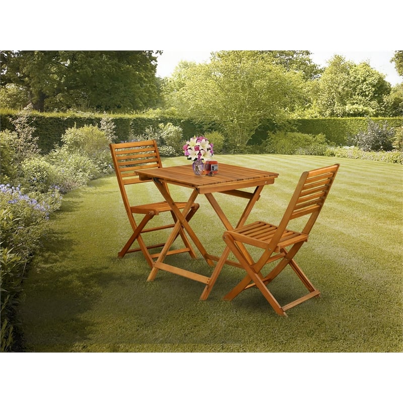 SEBS3CWNA - Folding Table and 2 Outdoor Side Chairs - Natural Oil Finish