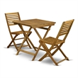 SEBS3CWNA - Folding Table and 2 Outdoor Side Chairs - Natural Oil Finish