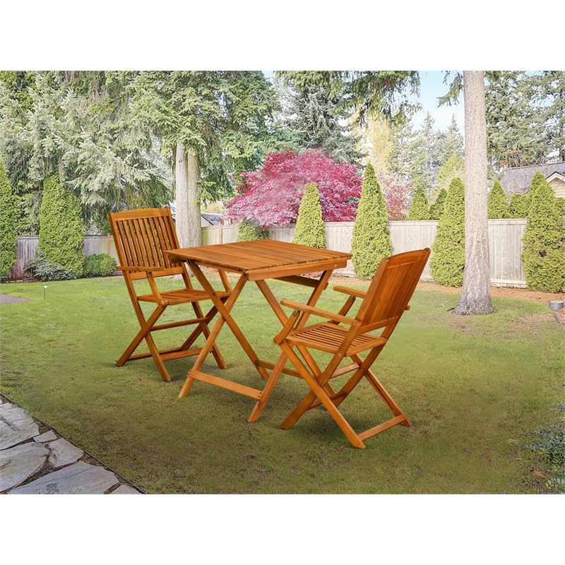 SECM3CANA - Outdoor Table and 2 Wood Folding Chairs - Natural Oil Finish