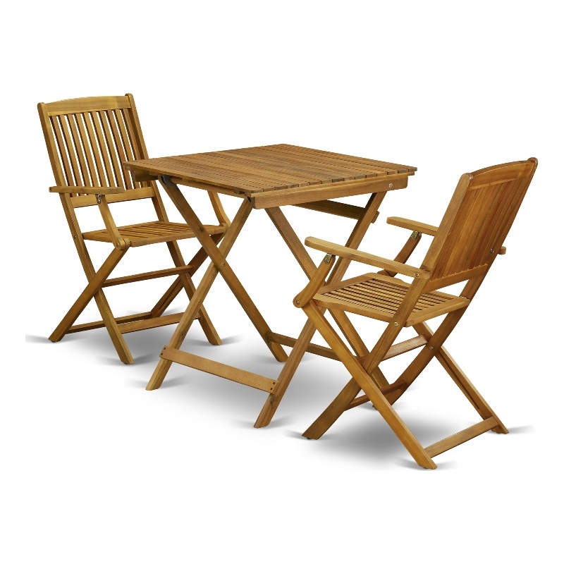 SECM3CANA - Outdoor Table and 2 Wood Folding Chairs - Natural Oil Finish