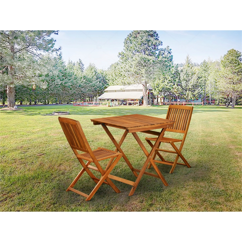 SECM3CWNA - Dining Table and 2 Folding Side Chairs - Natural Oil Finish