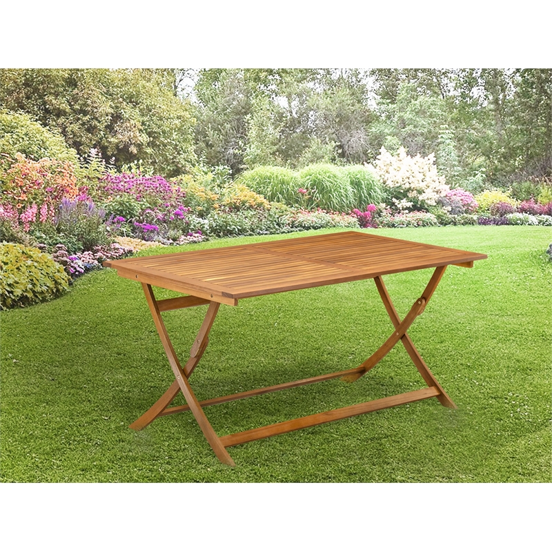 East West Furniture Avondale Acacia Wood Folding Table in Natural Oil Finish