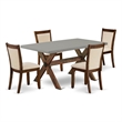 East West Furniture Dining Table and 4 Light Beige Chairs in Distressed Jacobean