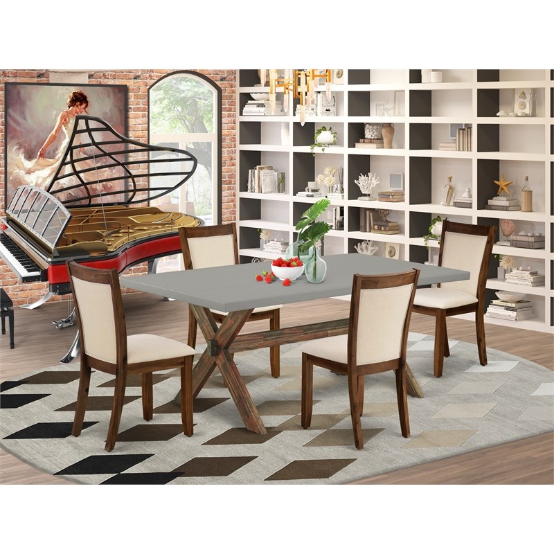 X797MZN32-5 Dining Table and 4 Light Beige Chairs - Distressed Jacobean Finish