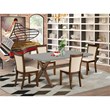 X797MZN32-5 Dining Table and 4 Light Beige Chairs - Distressed Jacobean Finish
