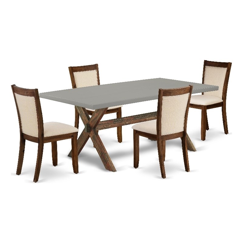 X797MZN32-5 Dining Table and 4 Light Beige Chairs - Distressed Jacobean Finish