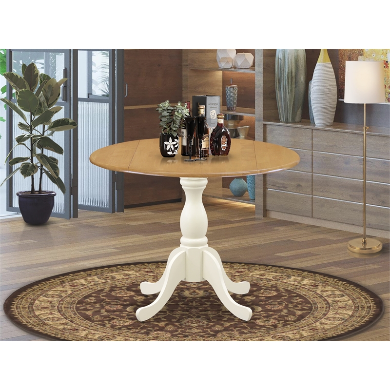 DST-OLW-TP - Wooden Table - Oak Table Top and Linen White Pedestal Leg Finish