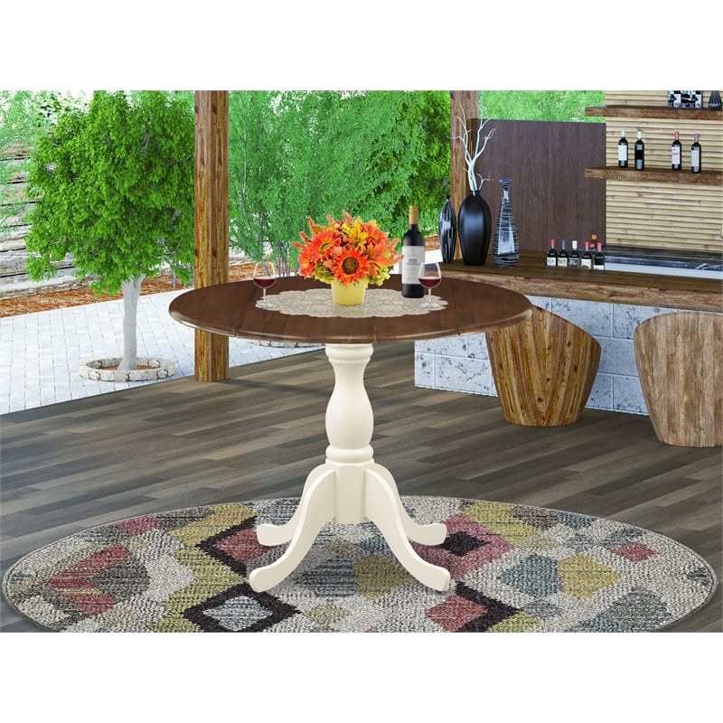 DST-WLW-TP - Wood Table - Walnut Table Top and Linen White Pedestal Leg Finish