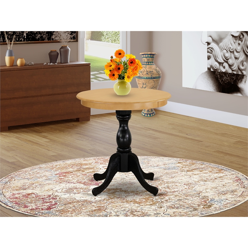 EST-OBL-TP Round Dining Room Table for Compact Space - Oak Top & Black Pedestal
