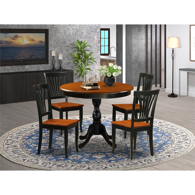 East West Furniture Dining Table and 4 Wood Chairs with Slatted Back in Black