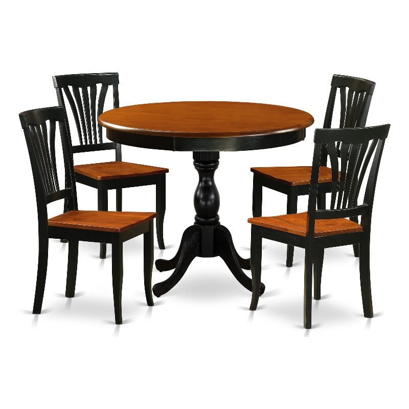 East West Furniture Dining Table and 4 Wood Chairs with Slatted Back in Black