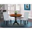 AMBA3-BCH-05 - Dining Table and 2 Grey Linen Fabric Chairs - Black Finish