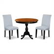AMBA3-BCH-05 - Dining Table and 2 Grey Linen Fabric Chairs - Black Finish