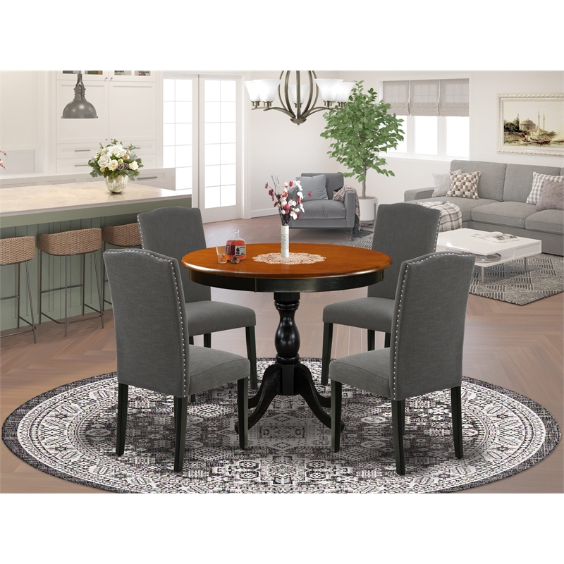 East West Furniture Dinner Table and 4 Dark Gotham Grey Modern Chairs in Black