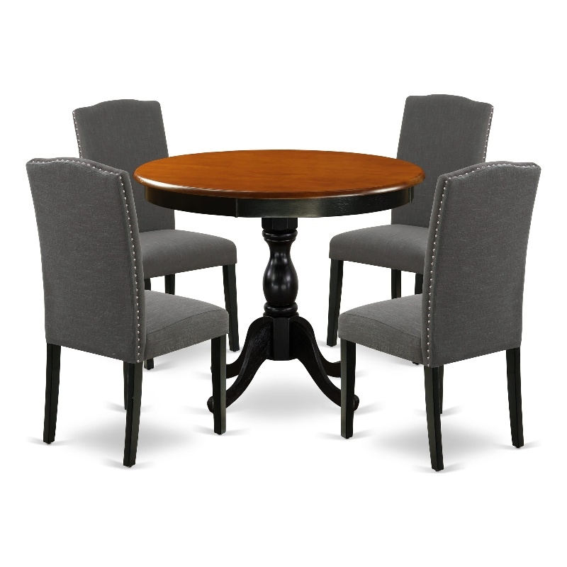 East West Furniture Dinner Table and 4 Dark Gotham Grey Modern Chairs in Black