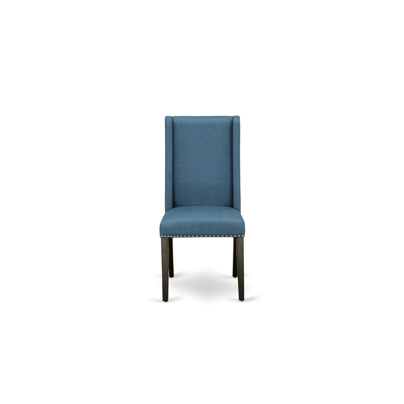 AMFL3-BCH-21 - Kitchen Table and 2 Blue Linen Fabric Chairs - Black Finish