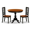 AMNI3-BCH-W - Kitchen Table and 2 Slatted Back Dining Chairs - Black Finish