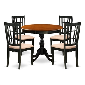 East West Furniture Dining Table and 4 Linen Fabric Dining Room Chairs in Black