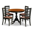 East West Furniture Wooden Table and 4 Kitchen Chairs with Slatted Backin Black