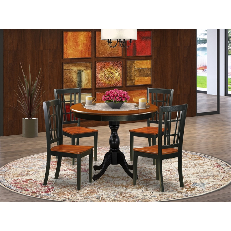 East West Furniture Dinner Table and 4 Dining Chairs with Slatted Back in Black
