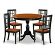East West Furniture Dinner Table and 4 Dining Chairs with Slatted Back in Black