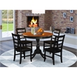 East West Furniture Dining Table and 4 Dining Chairs with Ladder Back in Black