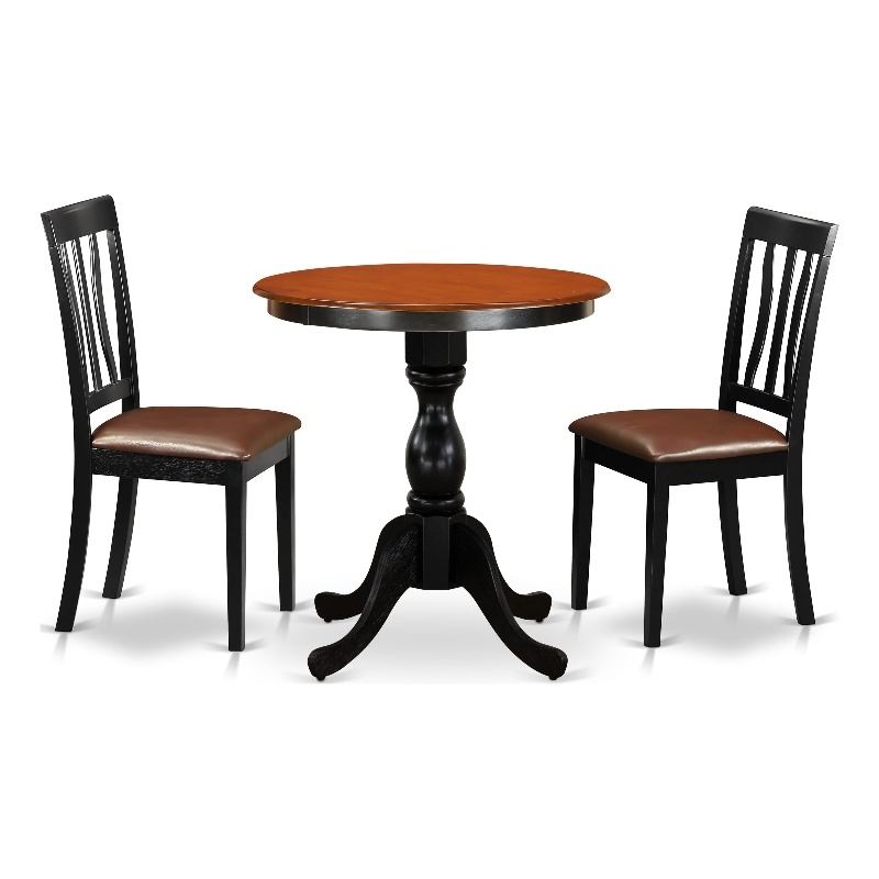ESAN3-BCH-LC - Dining Table and 2 Slatted Back Kitchen Chairs - Black Finish