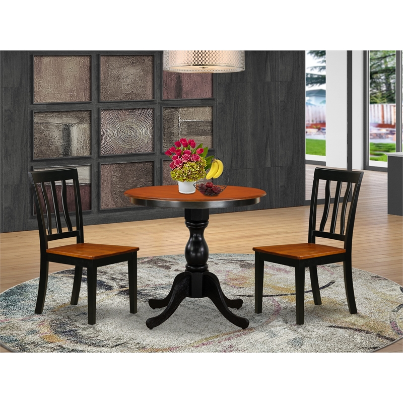 ESAN3-BCH-W- Dining Table and 2 Kitchen Chairs with Slatted Back - Black Finish