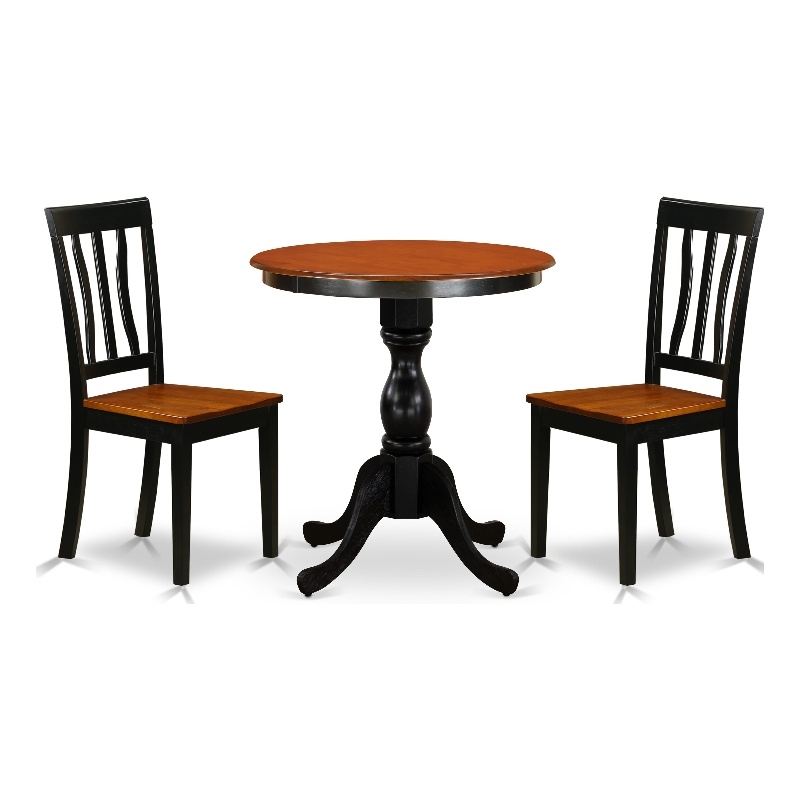 ESAN3-BCH-W- Dining Table and 2 Kitchen Chairs with Slatted Back - Black Finish