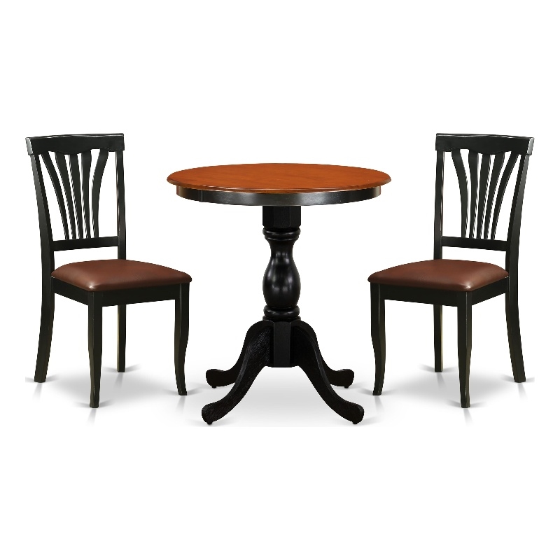 ESAV3-BCH-LC - Dining Table and 2 Modern Chairs with Slatted Back- Black Finish