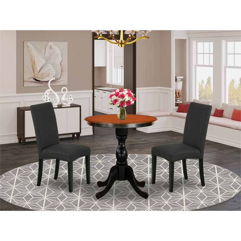 ESDR3-BCH-24 - Wood Table and 2 Dining Chairs with High Back - Black Finish