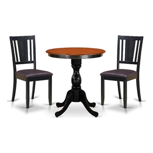 ESDU3-BCH-LC - Dining Table and 2 Modern Pu Leather Chairs - Black Finish