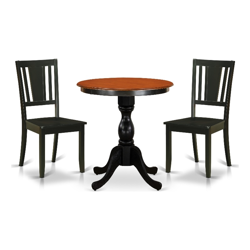 ESDU3-BCH-W- Dining Table and 2 Wooden Chairs with Slatted Back - Black Finish