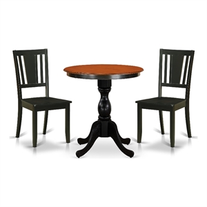 ESDU3-BCH-W- Dining Table and 2 Wooden Chairs with Slatted Back - Black Finish