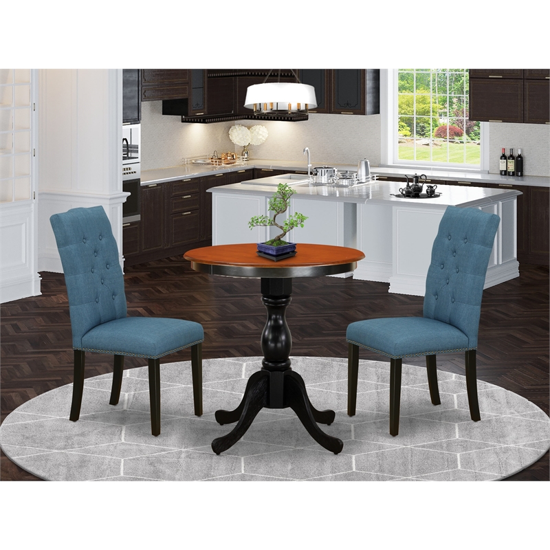 ESEL3-BCH-21 - Dining Table and 2 Modern Linen Fabric Chairs - Black Finish