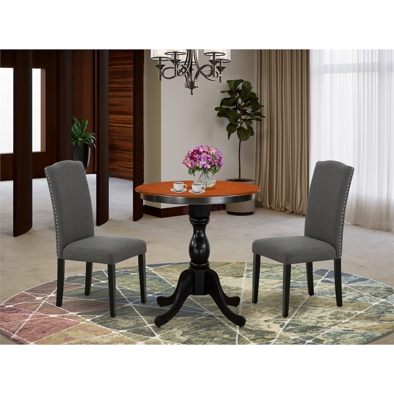 ESEN3-BCH-20 - Dining Table and 2 Parson Chairs with High Back - Black Finish