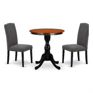 ESEN3-BCH-20 - Dining Table and 2 Parson Chairs with High Back - Black Finish