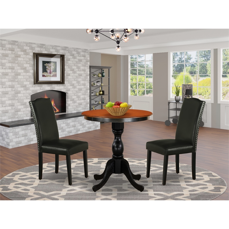 ESEN3-BCH-69- Kitchen Table and 2 Stylish Back Parson Chairs - Black Finish