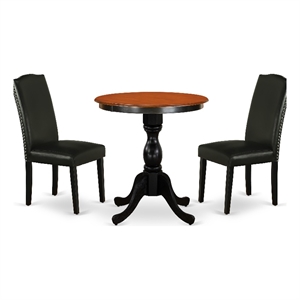 ESEN3-BCH-69- Kitchen Table and 2 Stylish Back Parson Chairs - Black Finish