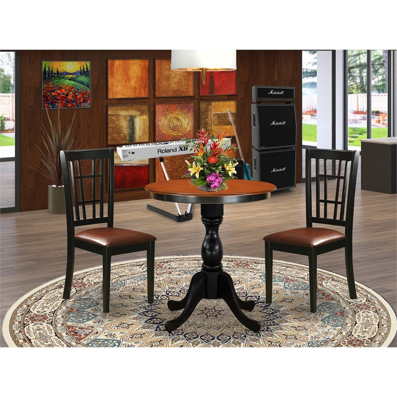 ESNI3-BCH-LC - Dining Table and 2 PU Leather Upholstered Chairs - Black Finish