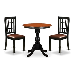 ESNI3-BCH-LC - Dining Table and 2 PU Leather Upholstered Chairs - Black Finish