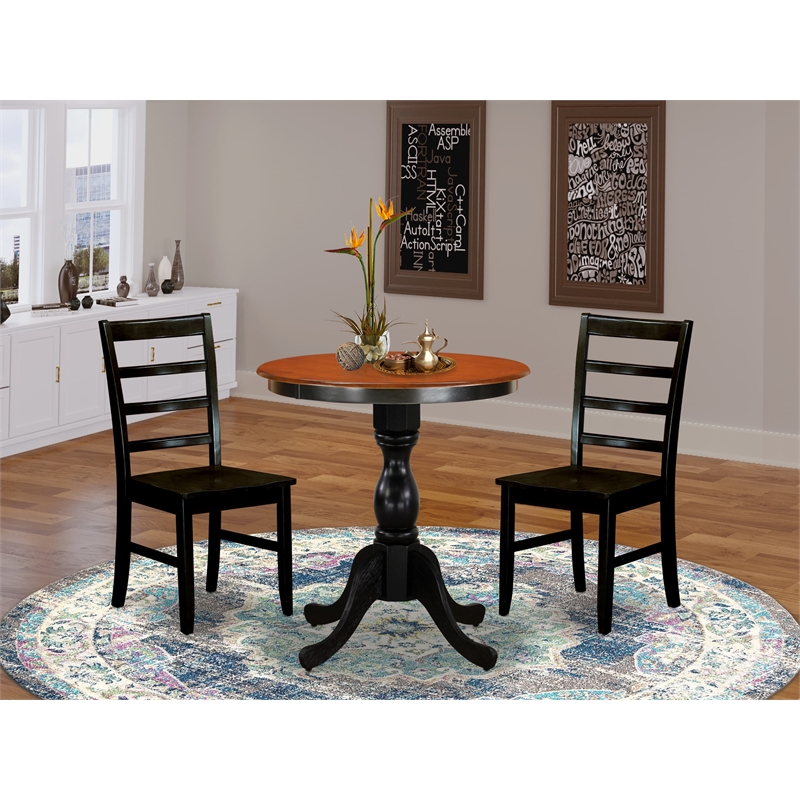 ESPF3-BCH-W- Dinner Table and 2 Wooden Chairs with Ladder Back - Black Finish