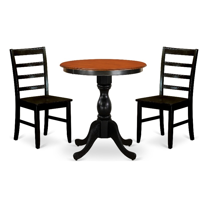 ESPF3-BCH-W- Dinner Table and 2 Wooden Chairs with Ladder Back - Black Finish