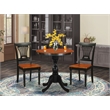 ESPV3-BCH-W- Dining Table and 2 Modern Chairs with Slatted Back - Black Finish