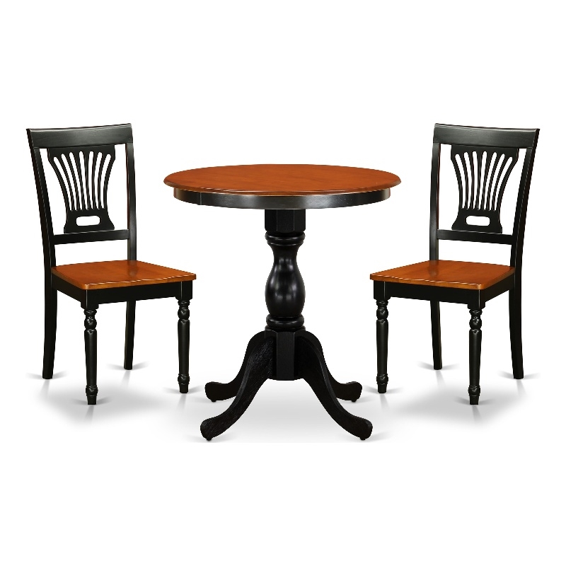 ESPV3-BCH-W- Dining Table and 2 Modern Chairs with Slatted Back - Black Finish
