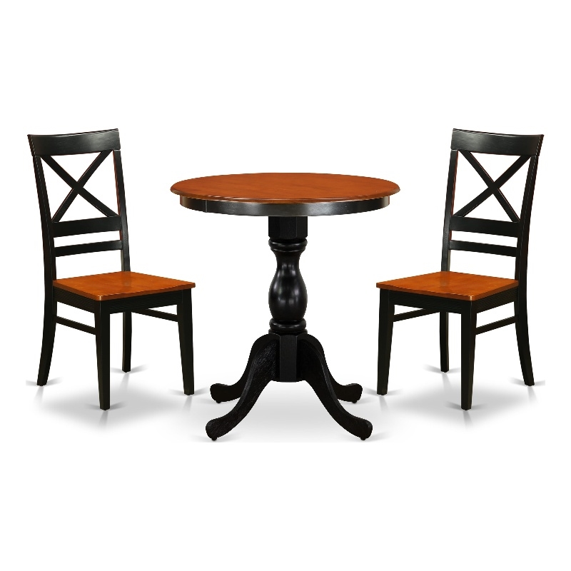 ESQU3-BCH-W- Dining Table and 2 Wooden Dining Chairs with X Back - Black Finish