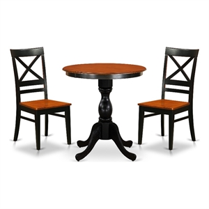 ESQU3-BCH-W- Dining Table and 2 Wooden Dining Chairs with X Back - Black Finish