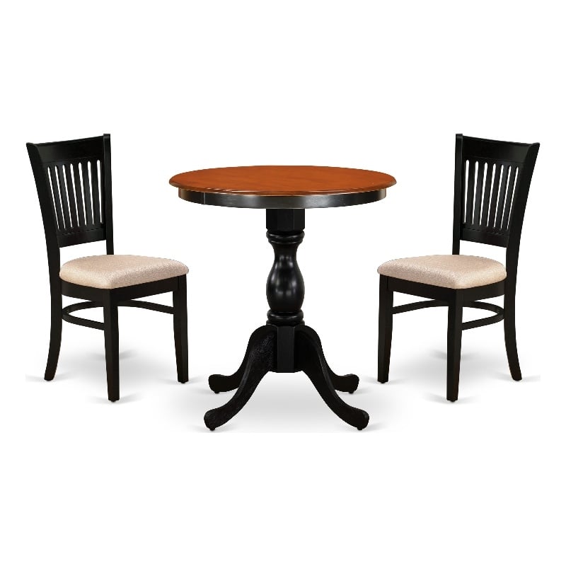 ESVA3-BCH-C - Wood Table and 2  Slatted Back Linen Fabric Chairs - Black Base