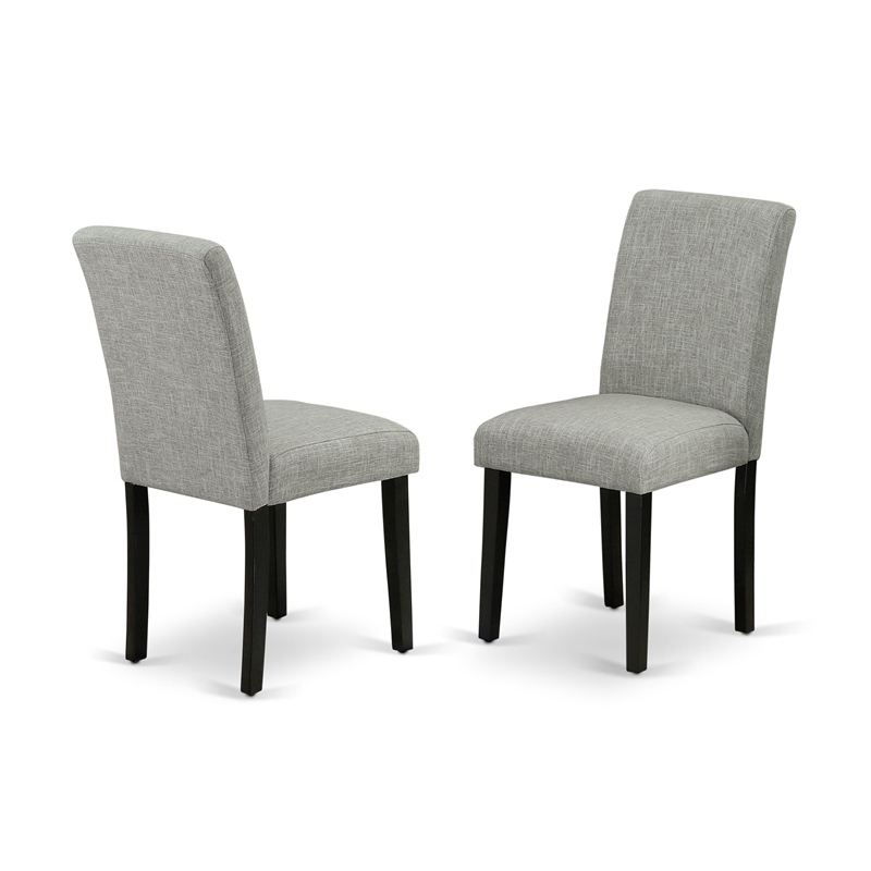 AMAB3-BCH-06 - Round Table and 2 Shitake Linen Fabric Chairs - Black Finish